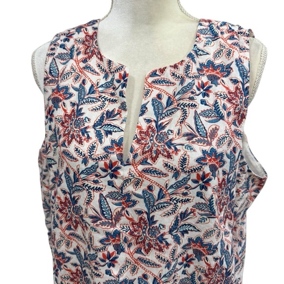 J. McLaughlin Rue Coral/Blue Linen Floral Sleeveless Shift Dress XL NEW $218 - Picture 4 of 16